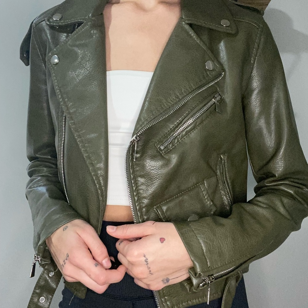 Dark green leather jacket